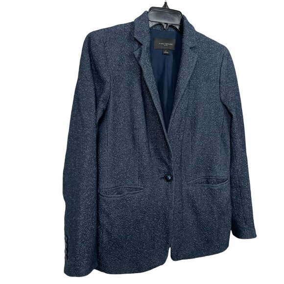 Ann Taylor Factory Tweed Blazer Size 6 Navy Blue One Button Career Workwear - Picture 4 of 12